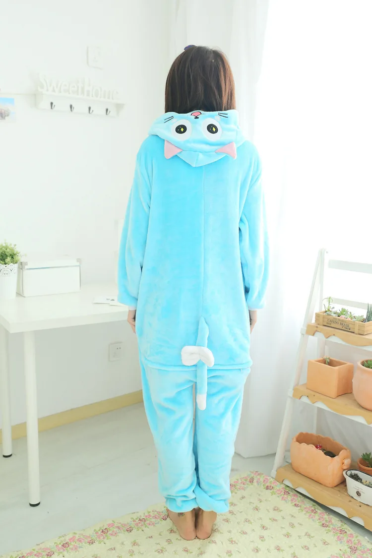 Flannel Cat Kigurumi Animal Men Blue Onesie Jumpsuit Adult Carnival Pajamas For Women BodySuit Sleepwear Halloween Cosplay Party |