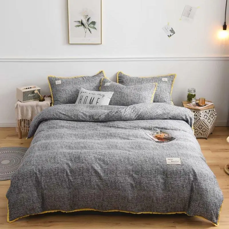 Woven Label Bedding Set Skin affinity Bed Twin Queen King Size Sheet Grey Duvet Cover pillowcase Linen | Дом и сад