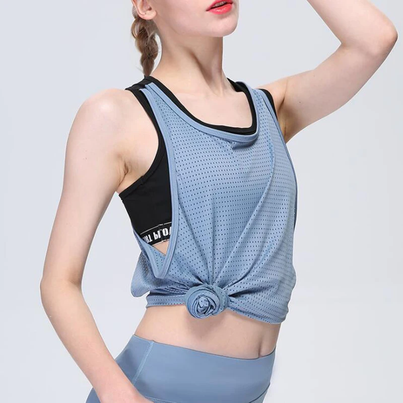 New fake two-piece sports tank top vest sexy women hollow yoga shirt breathable slim fitness clothes wear for gym | Спорт и