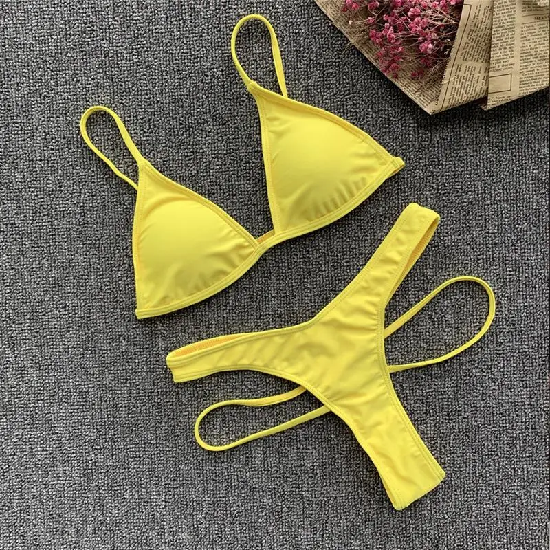 Куркума пуш ап бикини 2019 сексуальные стринги Набор микро треугольник женский