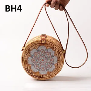 BH4 Женские сумки из ротанга с цветочным принтом, Пляжная винтажная сумка через плечо, женская Соломенная круглая Сумка-слинг B126 - Цвет: BH4