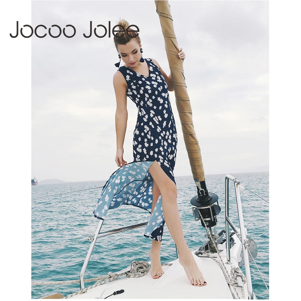 Женское пляжное платье Jocoo Jolee Sprint длинное пикантное с разрезом на бедрах и V
