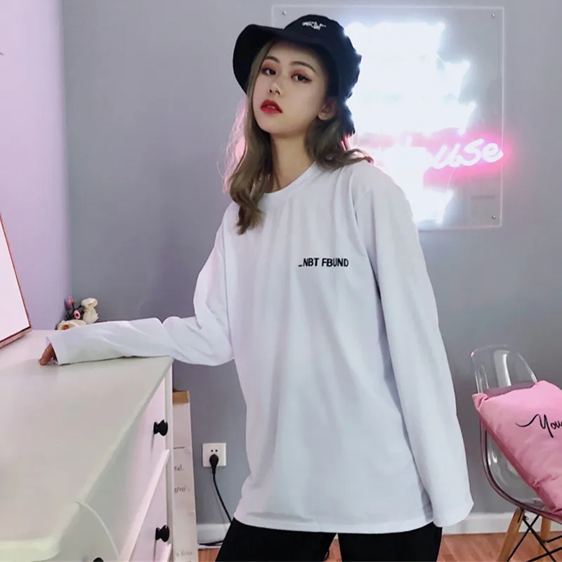 Осенняя Женская Повседневная футболка в Корейском стиле Ulzzang Harajuku одежда с