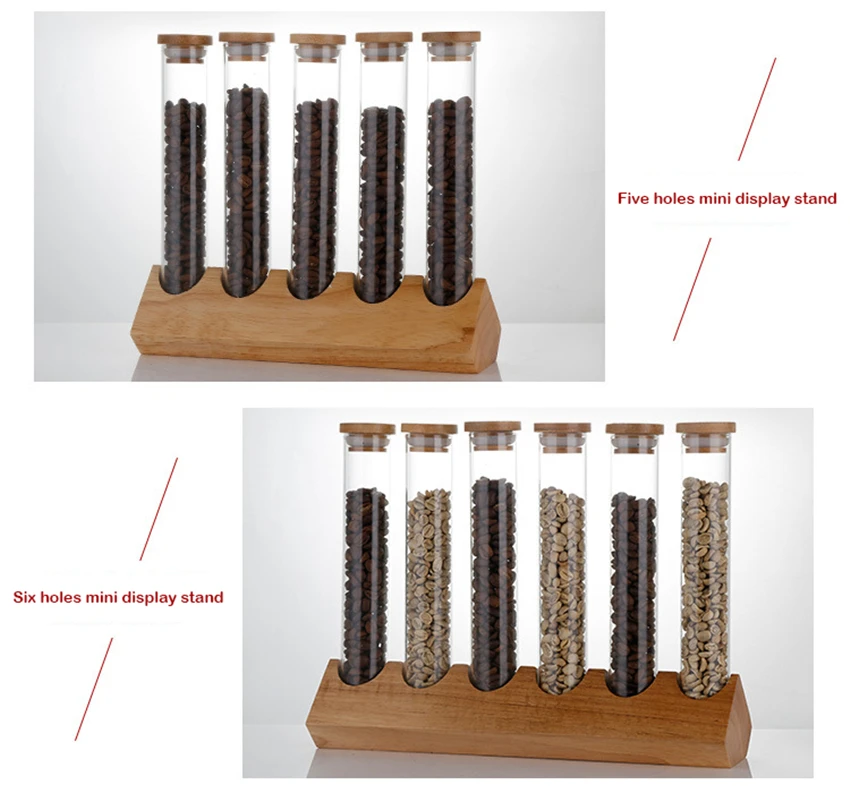 Creative Wooden Coffee Beans Flower Tea Display Rack Stand Cereals canister Glass Test Tube sealed Storage Decorative Ornaments