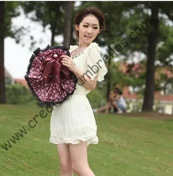 Superlight parasol 100%sunscreen UPF&gt50+ ladies'parasol 8k ribs black silver coating pocket UV protecting arched lacing | Дом и сад