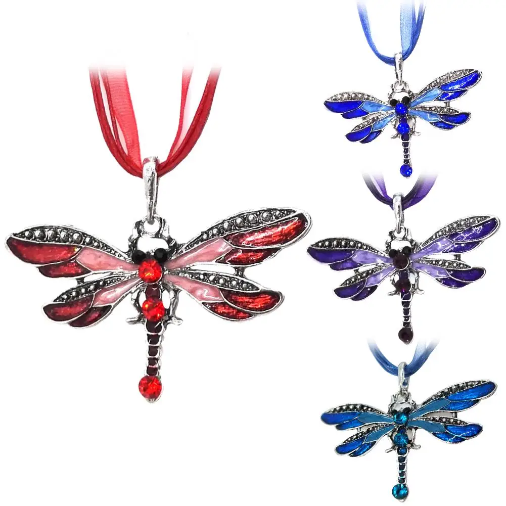 

Vintage Shiny Rhinestone Inlaid Dragonfly Pendant Women Insect Necklace Jewelry New Hot