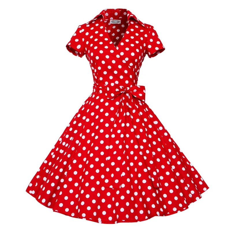 

Plus Size 4XL Women Retro Dress 50s 60s Vintage Rockabilly Swing feminino vestidos V neck short sleeve Polka Dot Cotton Dress