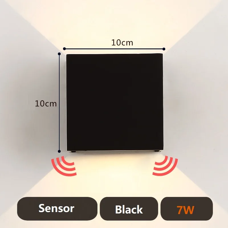 7W Sensor black PIR датчик движения Открытый светодиодный настенный светильник квадратный водонепроницаемый IP65 крыльцо сад настенный светильник наружный светильник - Испускаемый цвет: 7W Sensor black