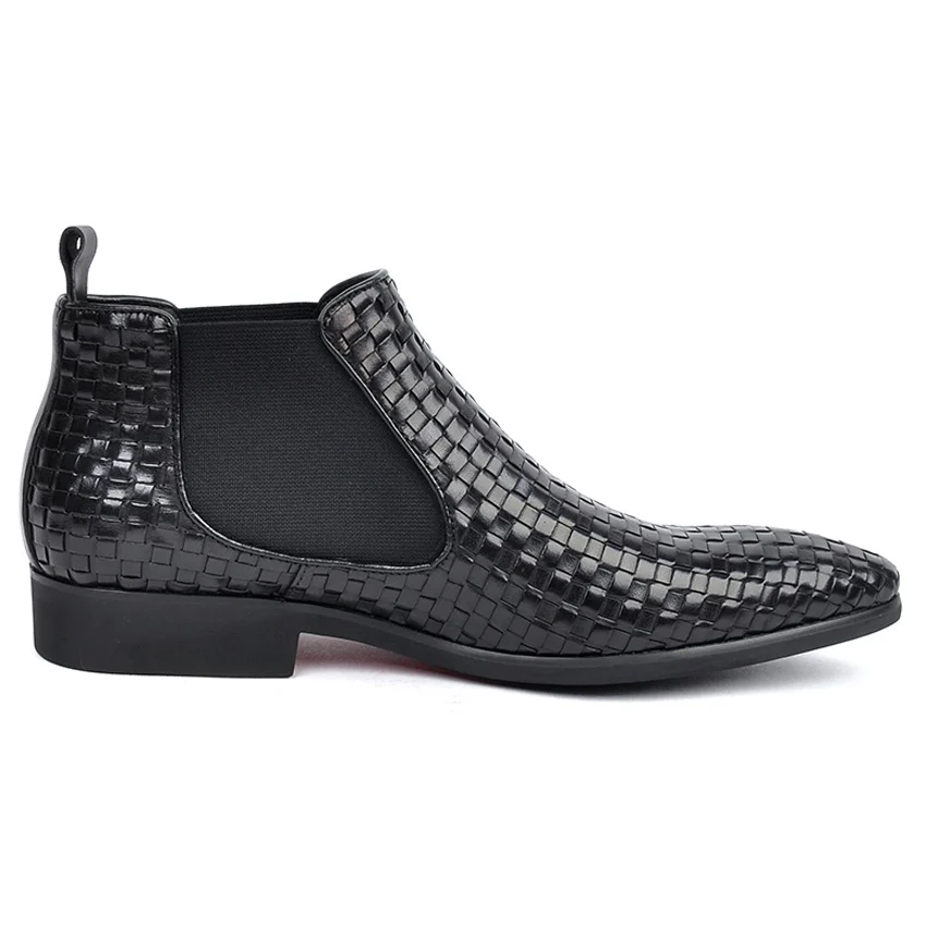 High Quality Genuine Leather Formal Breathable Man Chelsea Ankle Boots Pointed Toe Weaved Men's Handmade Riding Shoes AM194 | Обувь