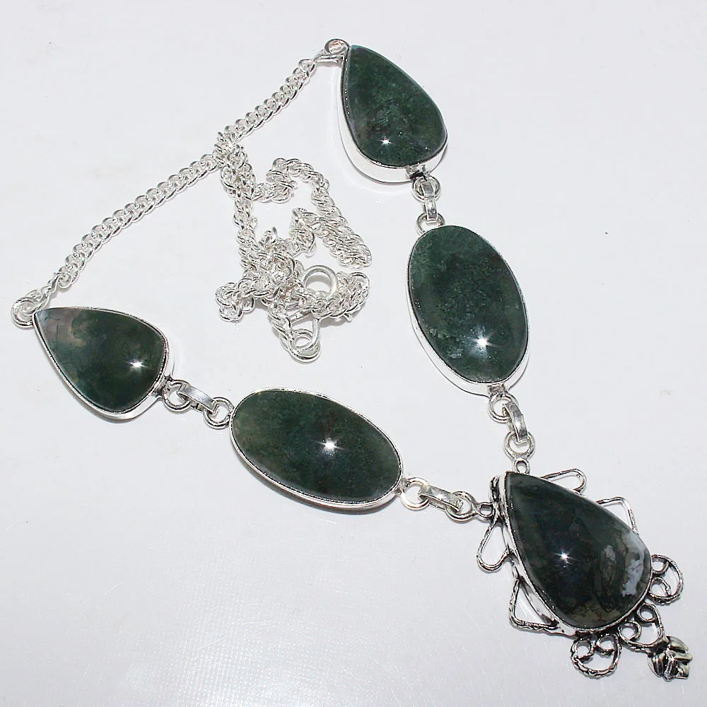 

Moss Agates Necklace Silver Overlay over Copper , 49.1 cm, N0877