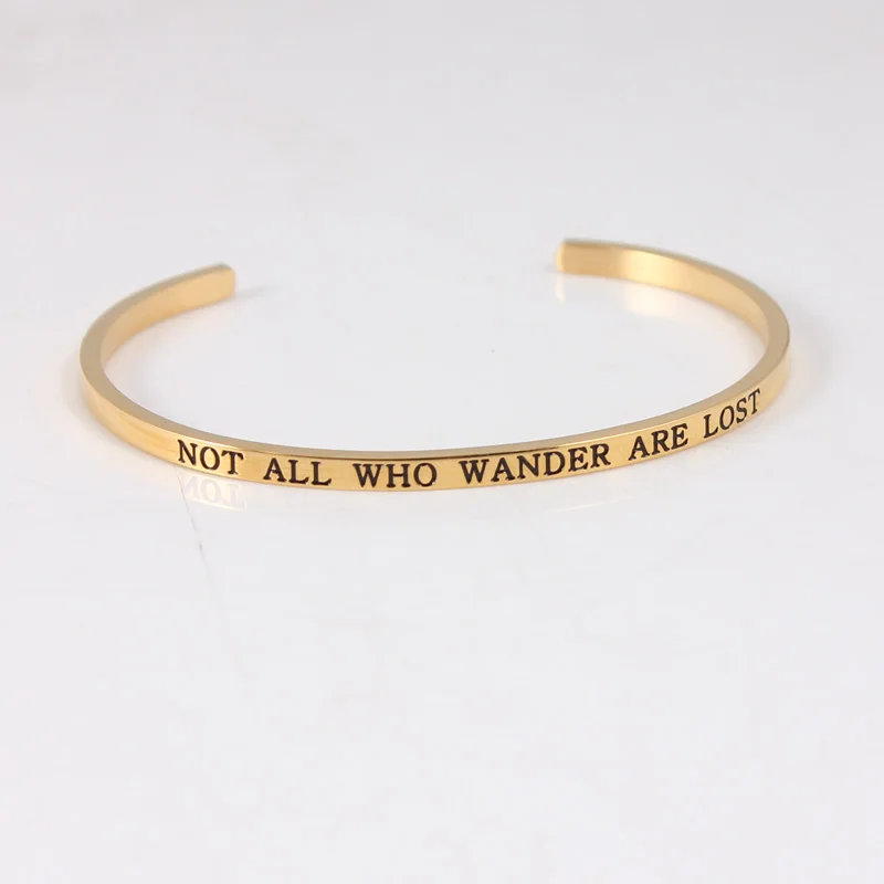 

316L Stainless Steel Open Cuff Bangle&Bracelet Gold Engraved NEVER GIVE UP Inspirational Mantra Bracelet Bangles For Women