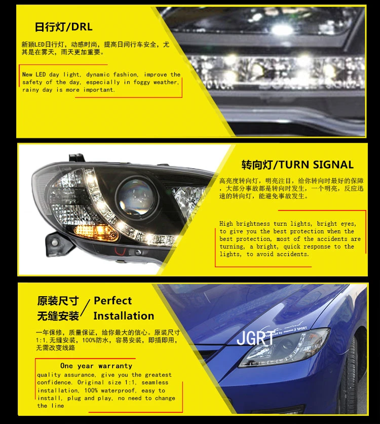 Автомобильный Стайлинг фар в сборе 2006-2012 для Mazda 3 DoubleU Angel Eye светодиодный DRL Объектив двойной луч H7 hid комплект с 2 шт