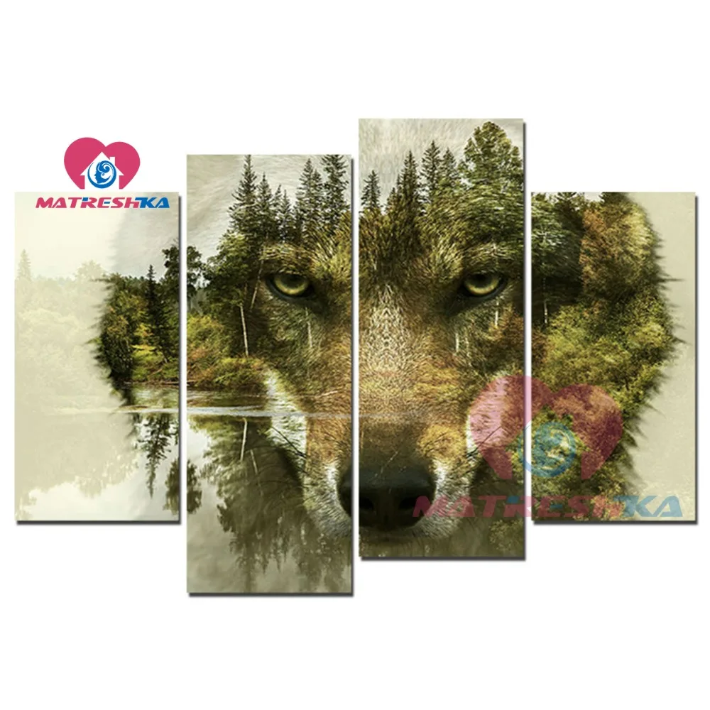 Вышивка Стразы алмазная вышивка волчий лес мозаика рисунок картина Триптих