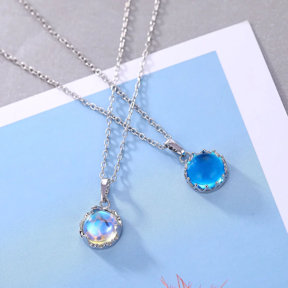 

IPARAM Gradient blue aurora necklace female silver color round clavicle chain neck necklace fashion jewelry party jewelry
