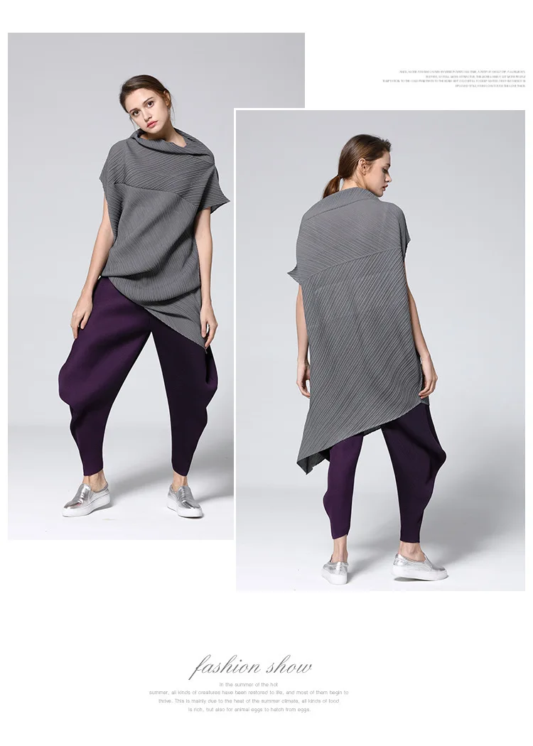 Changpleat летние новые необычные женские длинные футболки топы Miyak плиссированные Модные свободные однотонные женские футболки большого размера
