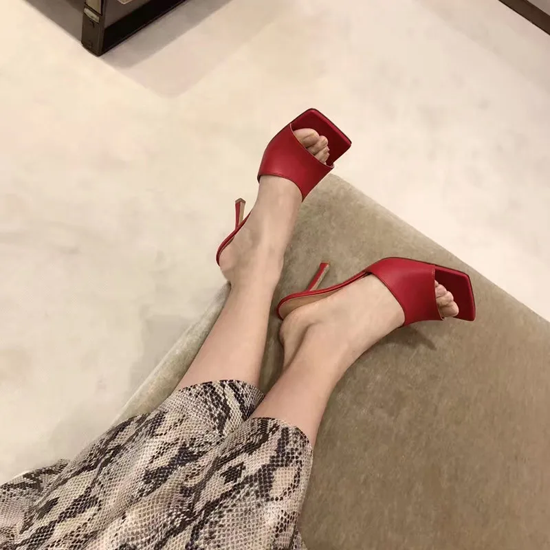 Мюли женские с открытым квадратным носком пикантные туфли на высоком каблуке