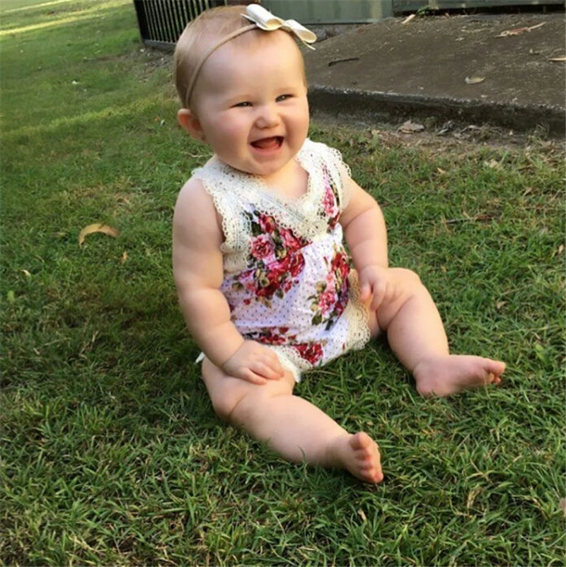 Лето 2018 детская одежда для маленьких девочек кружевной цельный комбинезон с