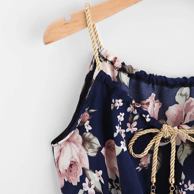

Women's Floral Print Beach Dress Adjustable Spaghetti Strappy Summer Swing