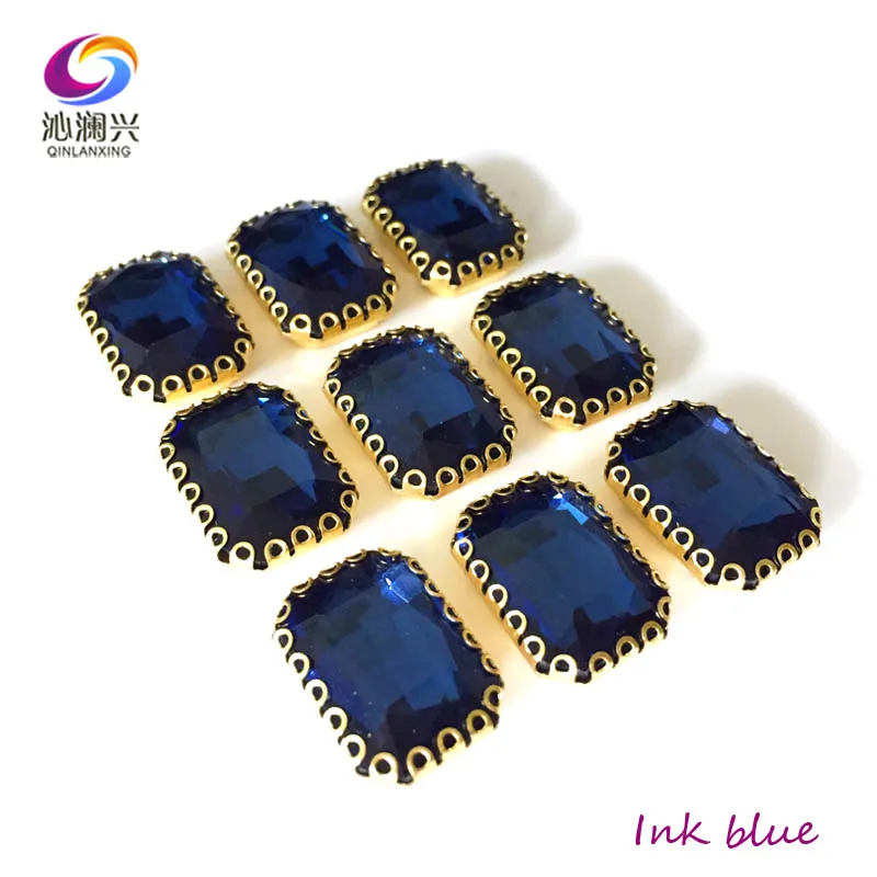 Ink blue 10x14 мм/13x18 мм прямоугольная форма Топ стекло Кристалл коготь стразы, Золотая основа пришить на камень для Diy/одежда аксессуары - Цвет: Ink blue