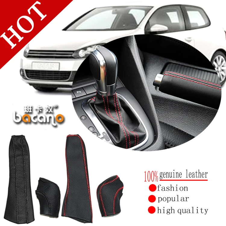 

BACANO Genuine Leather Gear Shift Knob Cover for VW Golf6 Golf7 leather gears sets handbrake sleeve AT Free Shipping