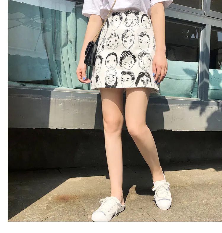 Human Head Print Summer Mini Skirt Women Graffiti High waist skirt A-line kawaii Female Skirts Sexy Short student |
