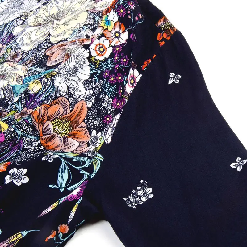 Женское платье большого размера на весну и осень с цветочным принтом