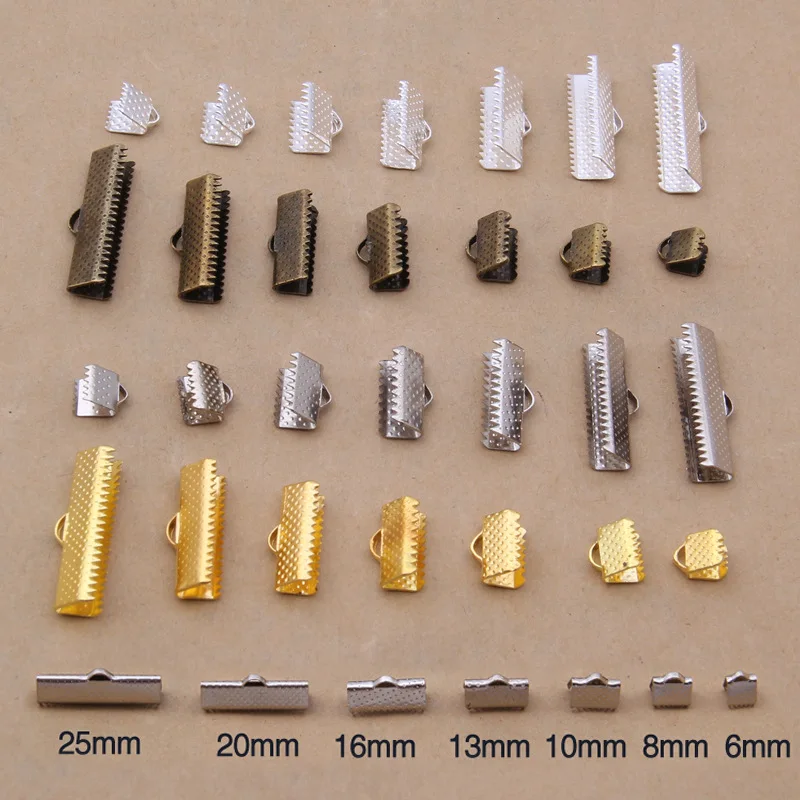 

50pcs/lot Metal End Caps Clasps Fastener Fit 6/8/10/13/16/20/25mm Flat Leather Cord Necklace Bracelet Connectors Jewelry Making
