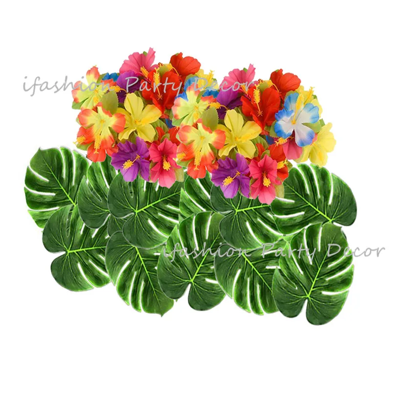 Летняя тема для вечеринки тропические Пальмовые Листья Hibicus Гавайские цветы Aloha