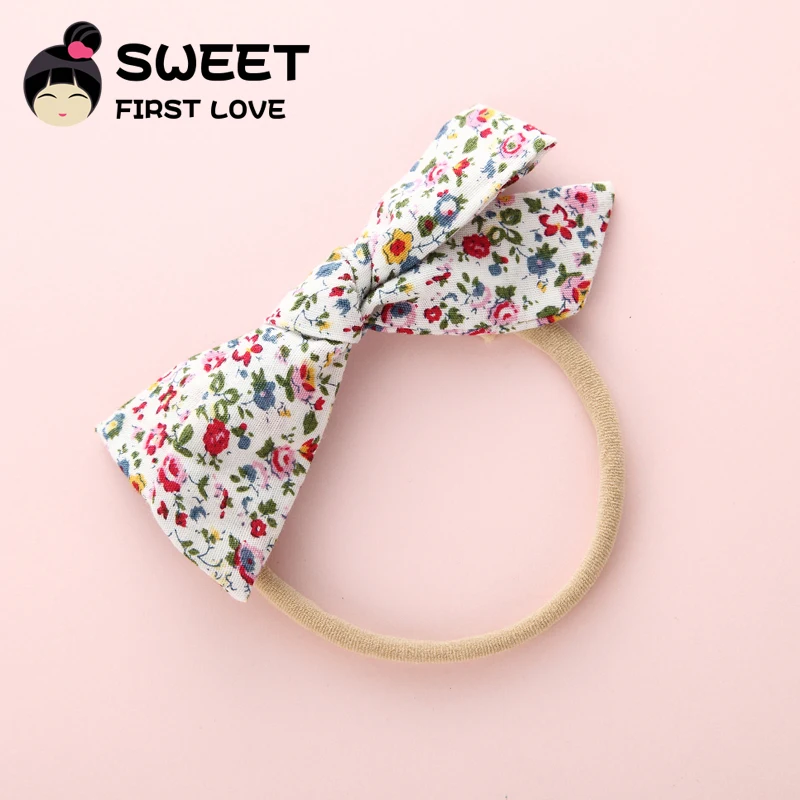 Lovely Printed Floral Headband Fabric Bow Elastic Nylon Hair Band For Children Simple Soft Customized Accessories Girls | Аксессуары для