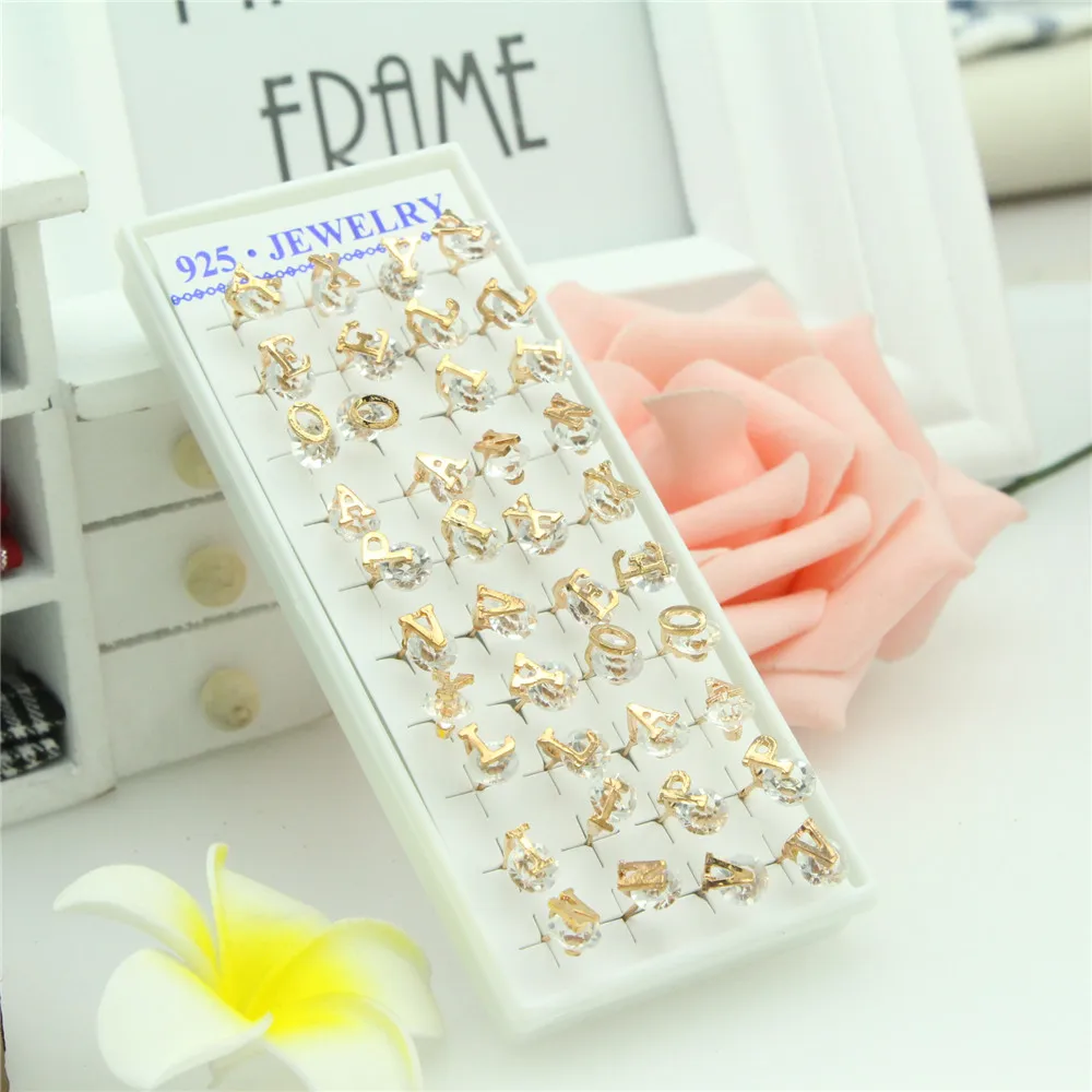 Женские серебряные сережки с буквенным принтом из циркония 40 шт. 18 К & Серебряные