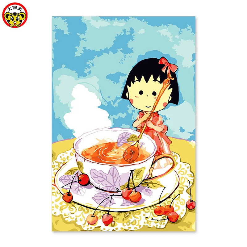 Набор для рисования по номерам Chibi Maruko-chan красивый цветок чай выдувание пузырьков