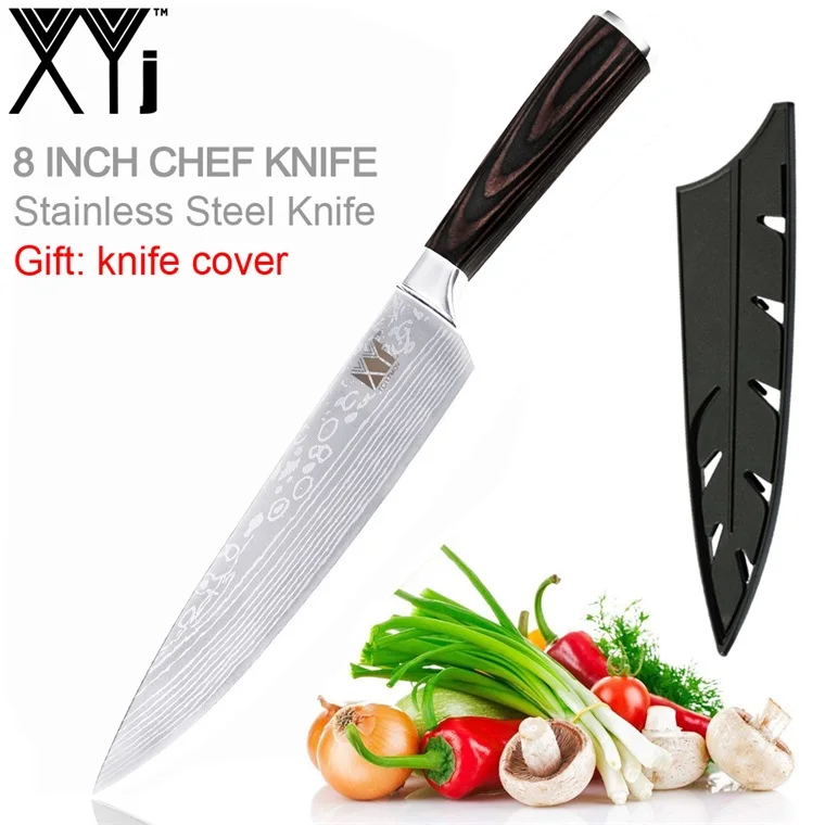 KnifeXCover Style10 XYj поварской нож Профессиональный поварской нож инструмент 8 дюймов 7cr17 кухонный нож из нержавеющей стали эргономичная ручка Подарочный нож чехол принадлежности - Цвет: KnifeXCover Style10