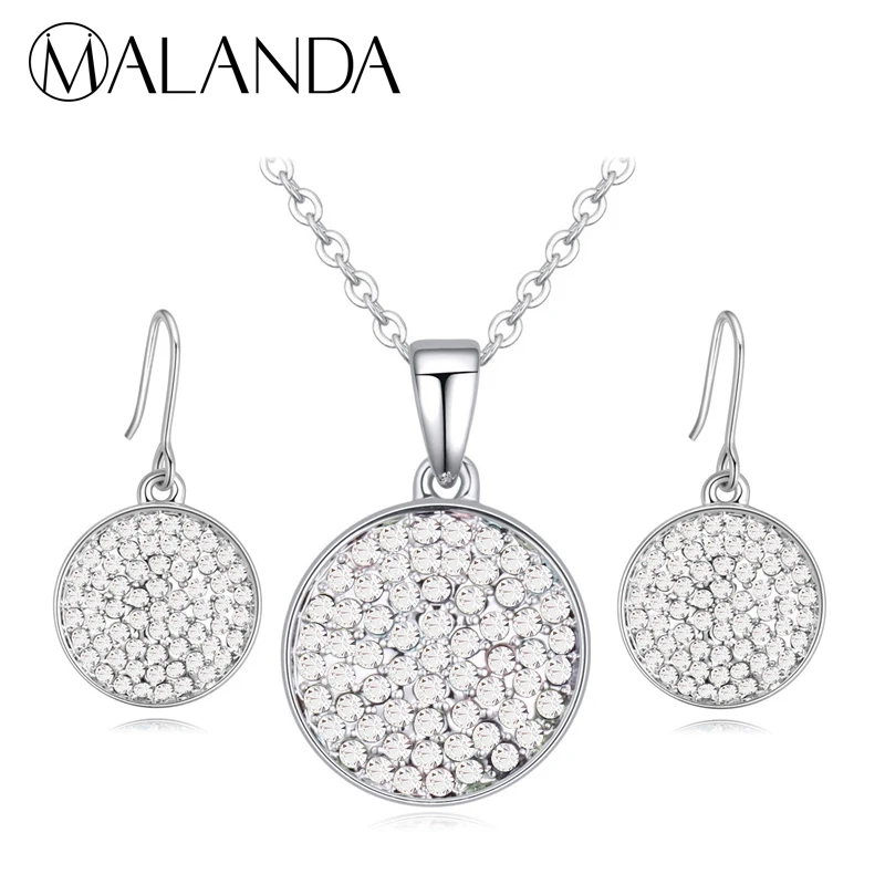 MALANDA Brand Crystals From Swarovski Fashion Round Pendants Necklaces Earrings For Women Wedding Jewelry Set Gift | Украшения и