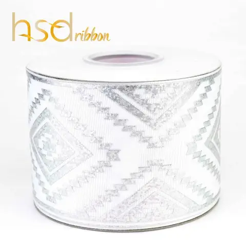 HSDRibbon 3 "75 мм с голографической отделкой в виде геометрических фигур серебро Фольга напечатаны на сплошная корсажная лента