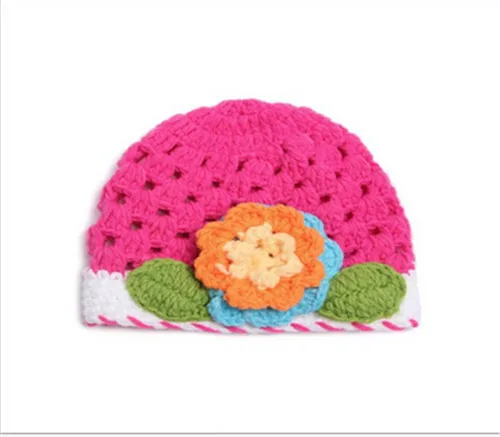 Модная новая детская шапка милая с большим цветком для маленьких девочек вязаная