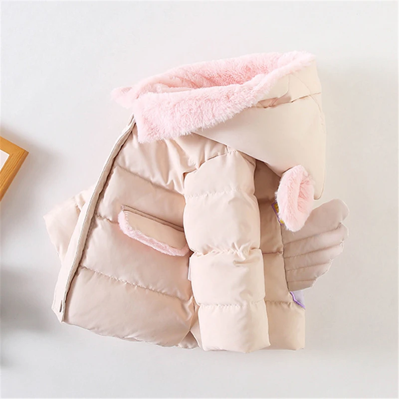 Детская теплая зимняя куртка парка с капюшоном и заячьими ушками для маленьких