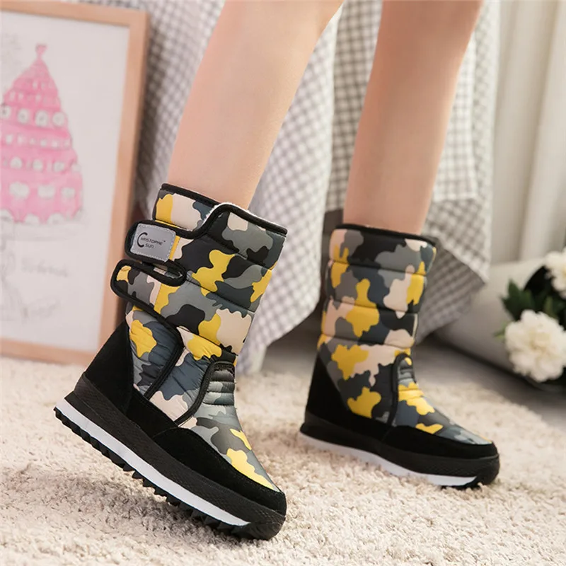 Рождественская Зимняя обувь женские зимние ботинки теплые меховые из хлопка до