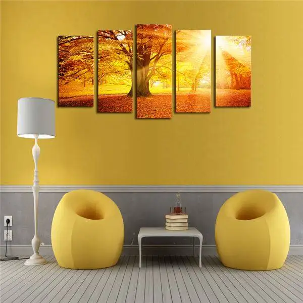 Без рамки 5 панелей закат деревья вид картина холст печать художественное