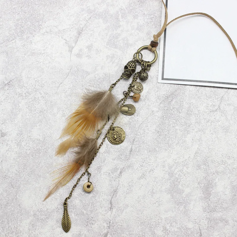 Ожерелье чокер с подвеской в виде натуральных перьев|feather pendant necklace|necklace chokerslong chain