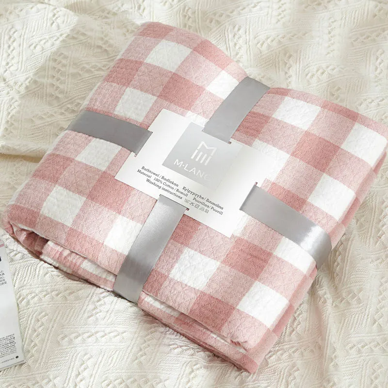 pink small plaid Хлопковое одеяло, летнее Марлевое полотенце, одеяло, покрывало, покрывало для кровати, для детей, для взрослых, Детское покрывало для кровати, дивана, офиса - Цвет: pink small plaid