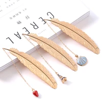 creative classical metal feather bookmark with pendant beautiful stainless steel book folder novelty student stationery gifts