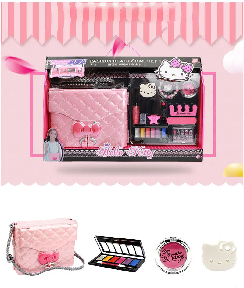 HELLO KITTY, Детская косметика, для девочек, rincess, губная помада, игрушка, сумка для хранения, губная помада, лак для ногтей, набор для макияжа, детские игрушки для макияжа