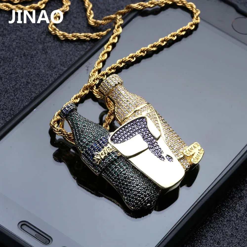 

Iced Out Sprite Bottle Purple Cup Hip Hop Combo Pendant Necklace Gold Silver Color Cubic Zircon Men's Jewelry For Gift