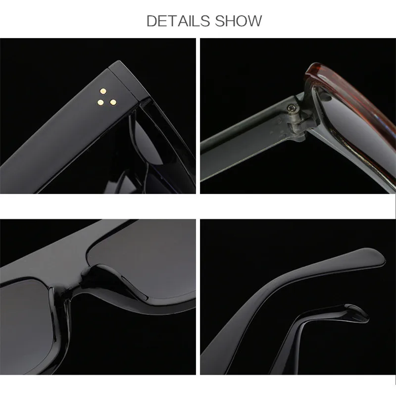 

Lady Flat top Oversized Sunglasses Women Retro Female Big Frames UV400 Cat Eye Sunglass Electroplated Rivet Sun Glasses Shades