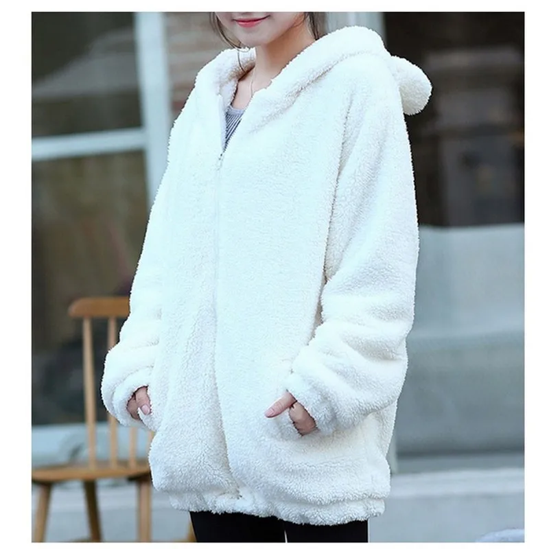 Sudaderas mujer свободная пушистая толстовка с капюшоном с медвежьими ушками, теплая верхняя одежда, пальто, Повседневная Толстовка с капюшоном с изображением панды, Женская толстовка