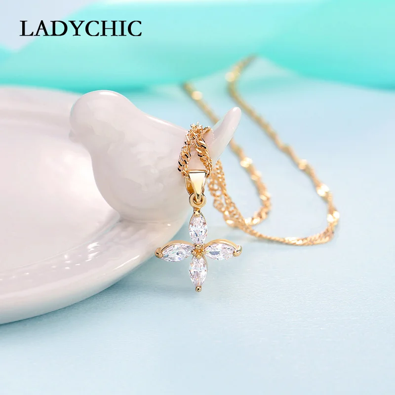 Женское колье с кулоном в виде четырехлистного листа LADYCHIC изысканная золотая