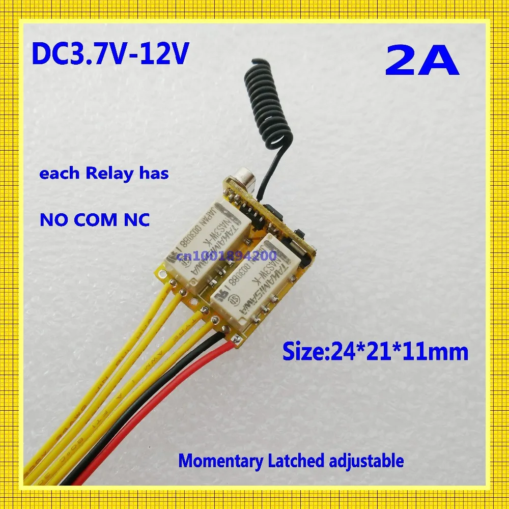2CH Relay Contact RF Wireless Switch Mini 2 channel Remote Switches 4.2V 5V 6V 7.4V 9V 12V Momentary 315 433 Normally Open Close |