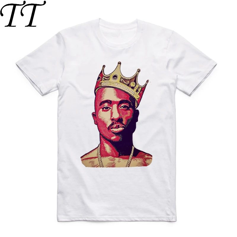 Мужская футболка с короткими рукавами и круглым вырезом белая принтом Tupac 2pac в