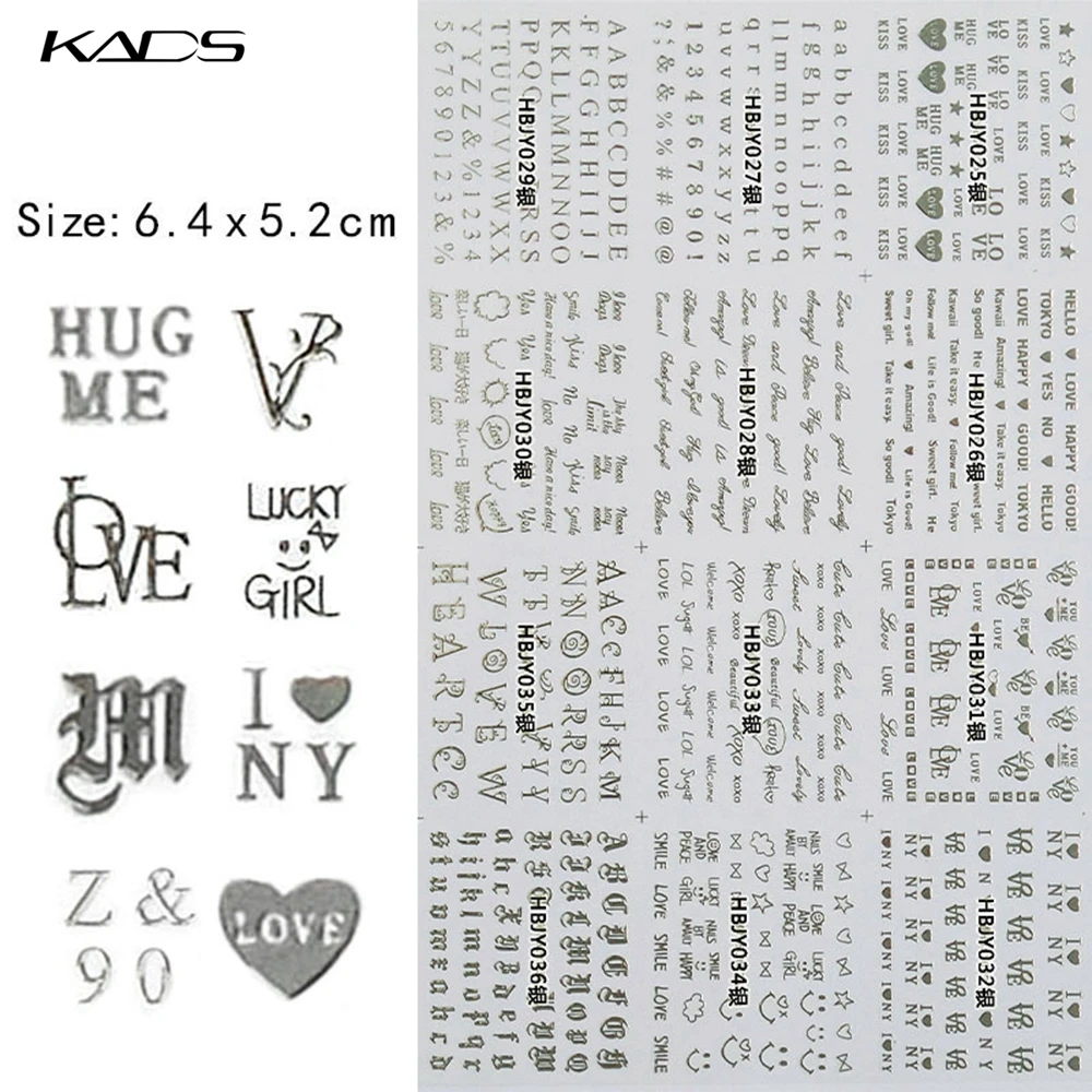 KADS 12 Листов/комплект HBJY025-036 3D Черный/Белый/Серебро/Золото ногтей наклейки Письмо