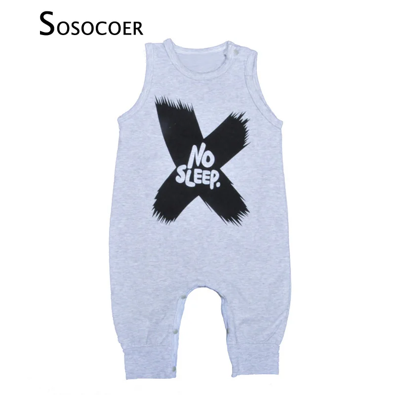 

SOSOCOER Baby Rompers Summer Sleeveless Gray Boy Girl Clothes X Letter No Sleep Pattern Newborn Romper Jumpsuit Infant Clothing